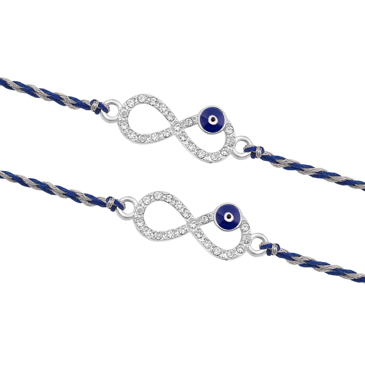 Silver Infinity Evil Eye Rakhi Blue Thread Pack of 2