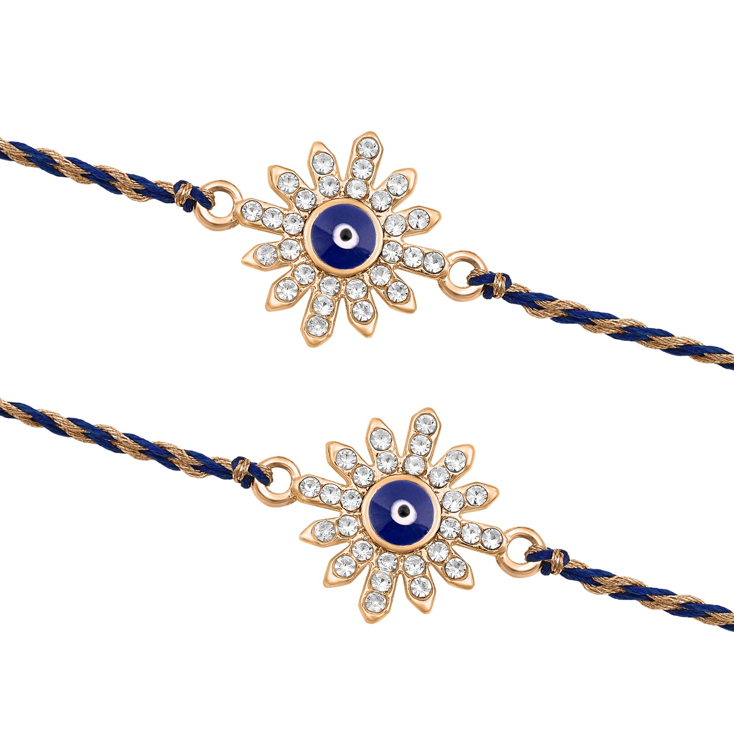Rose Flower Evil Eye Rakhi Blue Thread Pack of 2