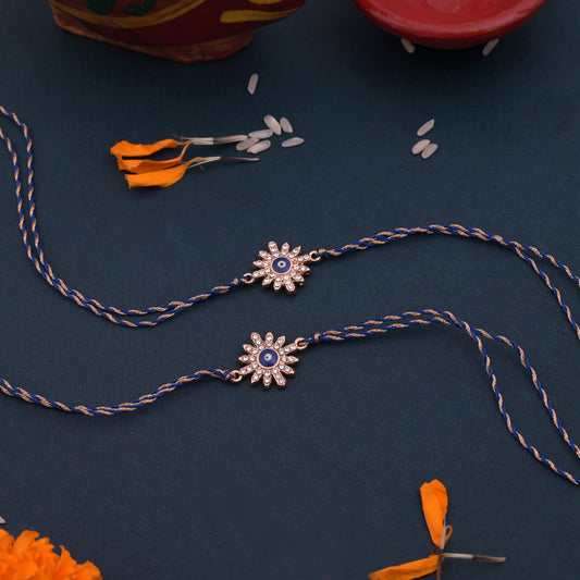 Rose Flower Evil Eye Rakhi Blue Thread Pack of 2