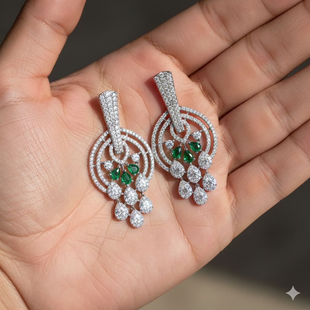 Crimson White & Green Drop Earrings