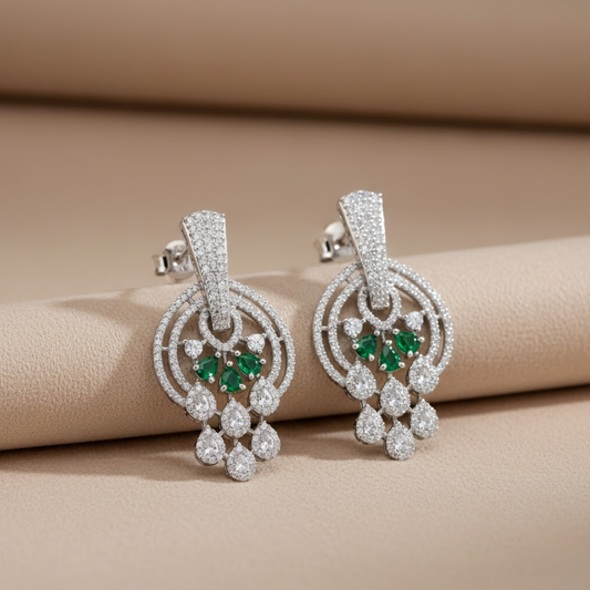 Crimson White & Green Drop Earrings