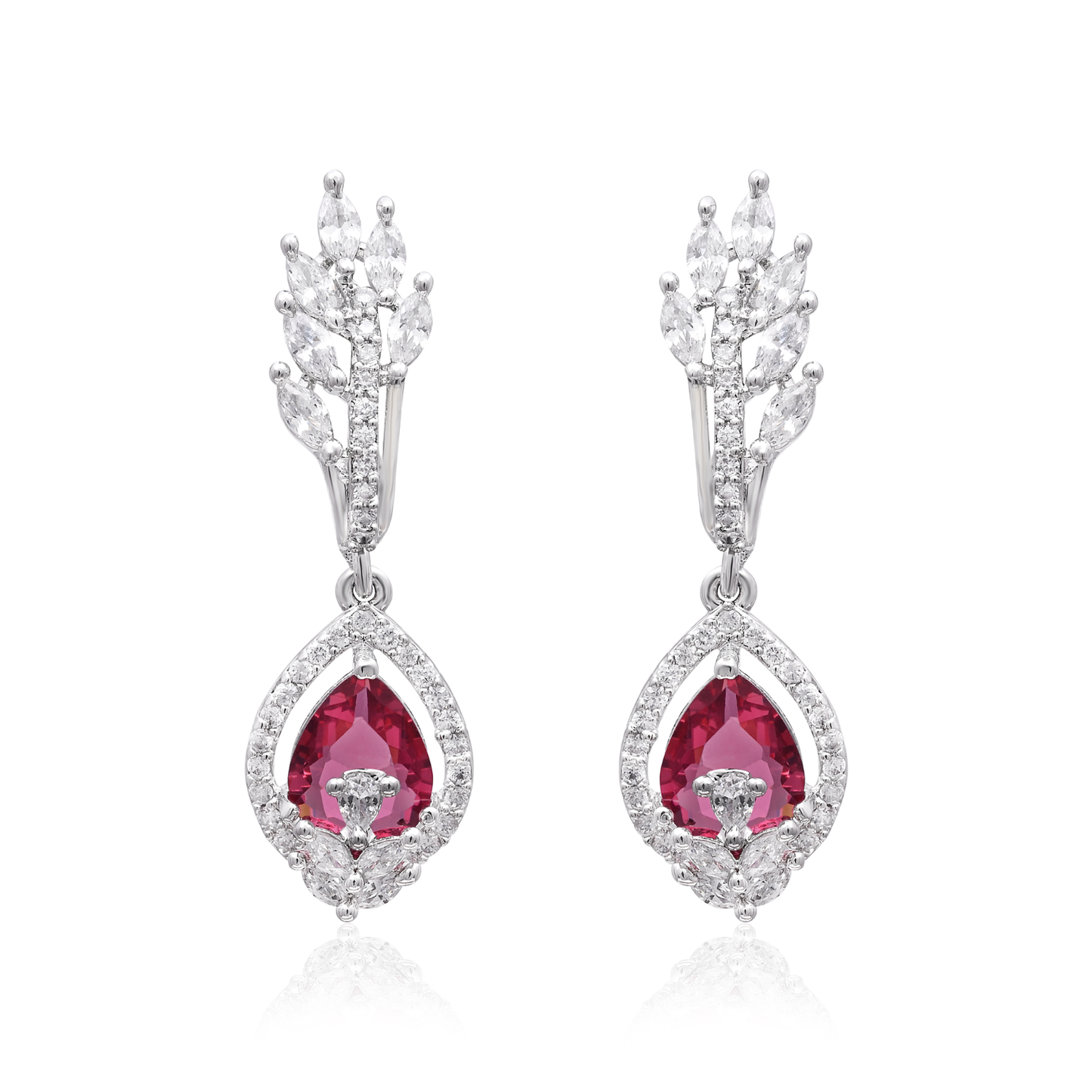 Red And White Beaded Drop Earrings