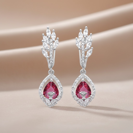 Red And White Beaded Drop Earrings
