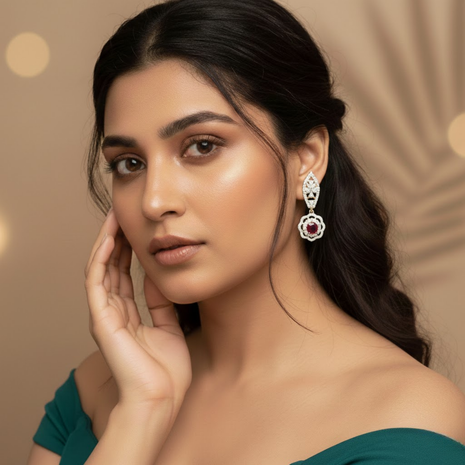 Elegant Lightweight Crimson Red White Silver Drop Earrings By 2wist Designs