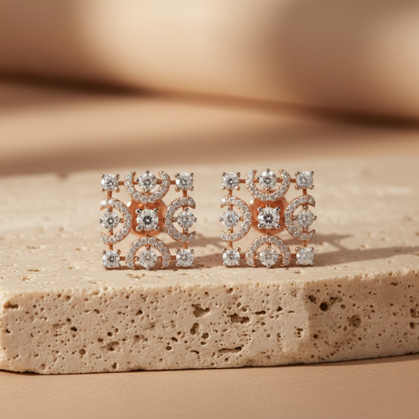 Crimson White Round Stud Earrings