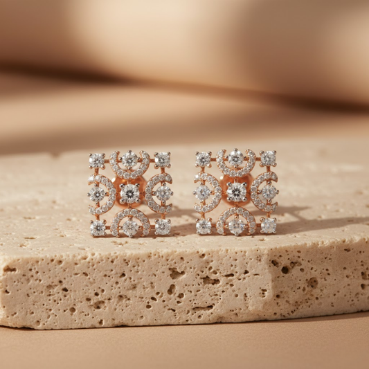 Crimson White Round Stud Earrings