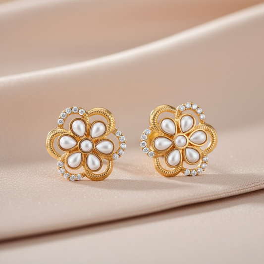 White Pearl Bead Stud Earrings