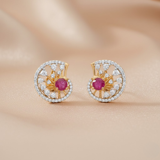Red And White Bead Stud Earrings