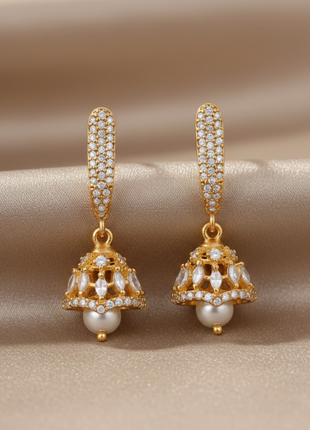 Crimson Red Pearl White Beads Drop Earrings Elegant