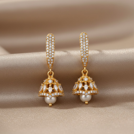 Crimson Red Pearl White Beads Drop Earrings Elegant