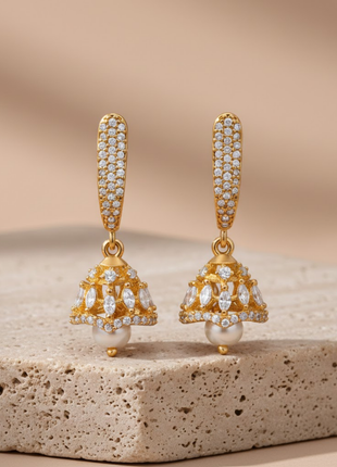 Crimson Red Pearl White Beads Drop Earrings Elegant