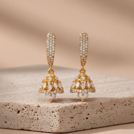 Crimson Red Pearl White Beads Drop Earrings Elegant