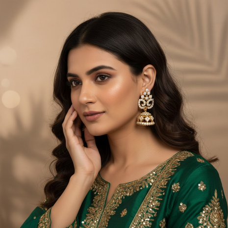 Crimson White Bead Jhumka Earrings By 2wist Designs