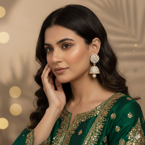 Pearl Bead Elegant Jhumka Earrings By 2wist Designs