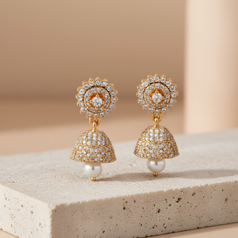 Pearl Bead Elegant Jhumka Earrings By 2wist Designs