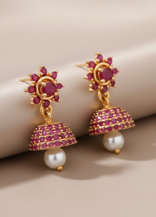 Crimson Red And Pearl Dangle Jhumka By 2wist Designs