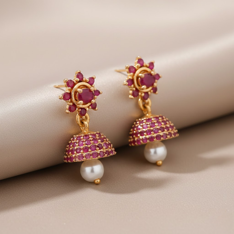 Crimson Red And Pearl Dangle Jhumka By 2wist Designs