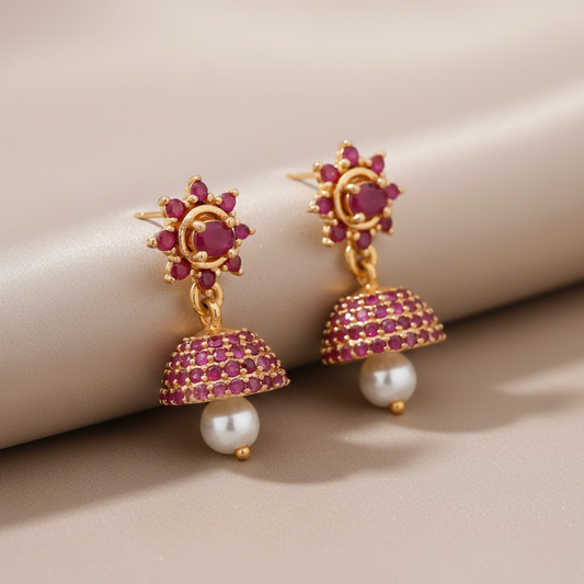 Crimson Red And Pearl Dangle