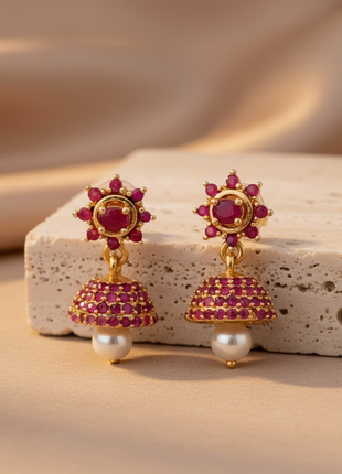 Crimson Red And Pearl Dangle Jhumka By 2wist Designs