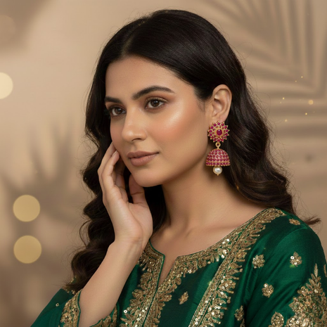 Crimson Red And Pearl Dangle Jhumka By 2wist Designs