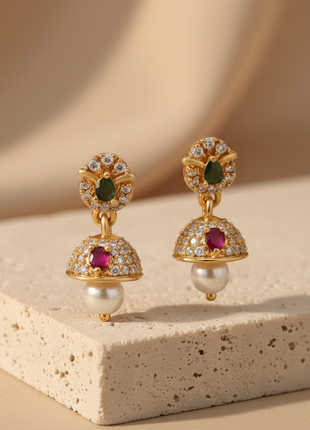 Crimson Red Pearl Sophisticated Dangle Jhumka By 2wist Designs