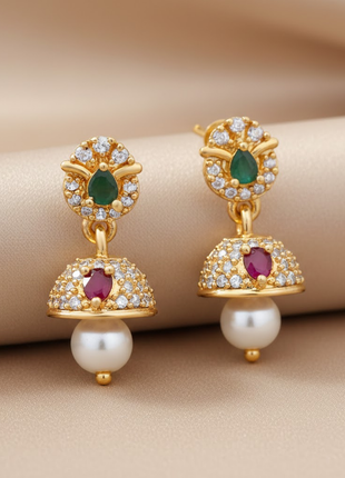 Crimson Red Pearl Sophisticated Dangle Jhumka By 2wist Designs