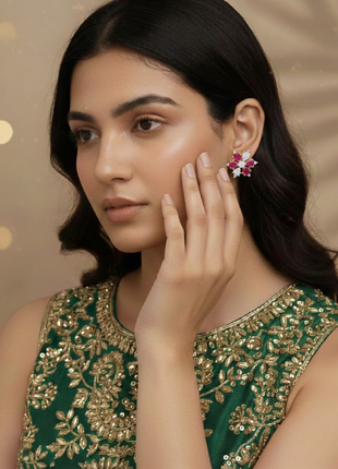 Gold Silver Dual Tone Color Stud Earrings By 2wist Designs