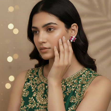 Gold Silver Dual Tone Color Stud Earrings By 2wist Designs