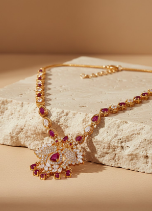 Crimson Red And White Stone Necklace Set By 2wist Designs