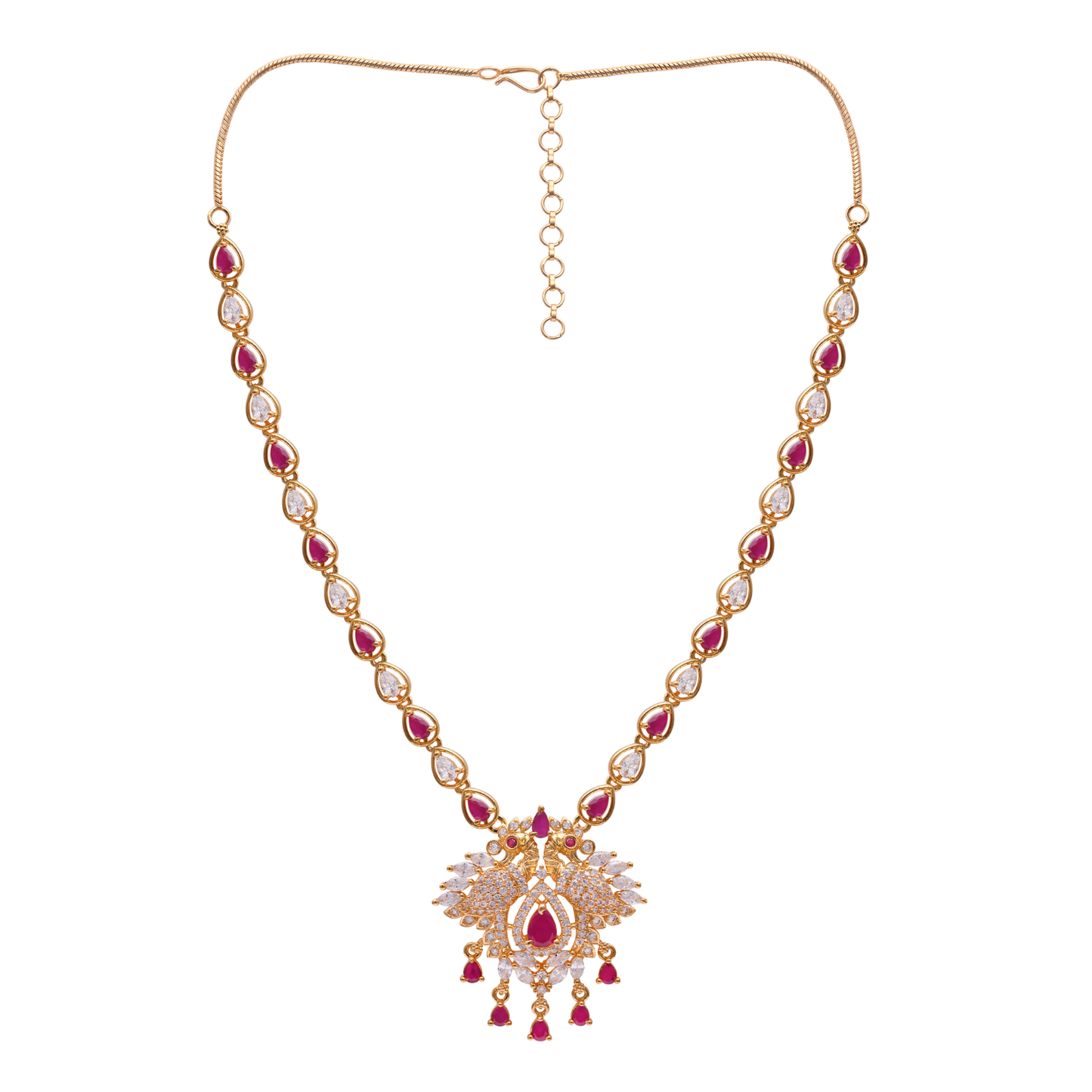 Crimson Red And White Stone Necklace Set