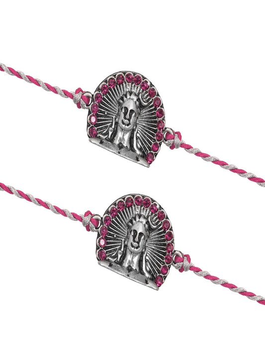 Rose Gold Leaf Evil Eye Rakhi Multicolor Thread Pack of 2