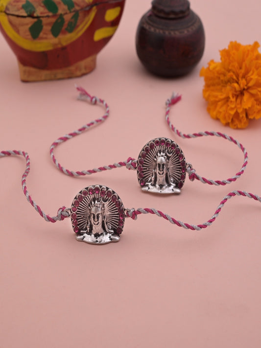 Oxidised Leaf Evil Eye Rakhi Multicolor Thread
