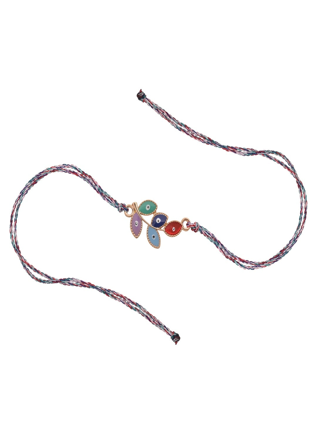 Rose Gold Flower Evil Eye Rakhi Blue Thread Pack of 2