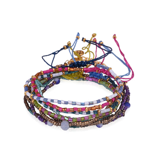 Pink Blue Seed Bead Layered Bracelet