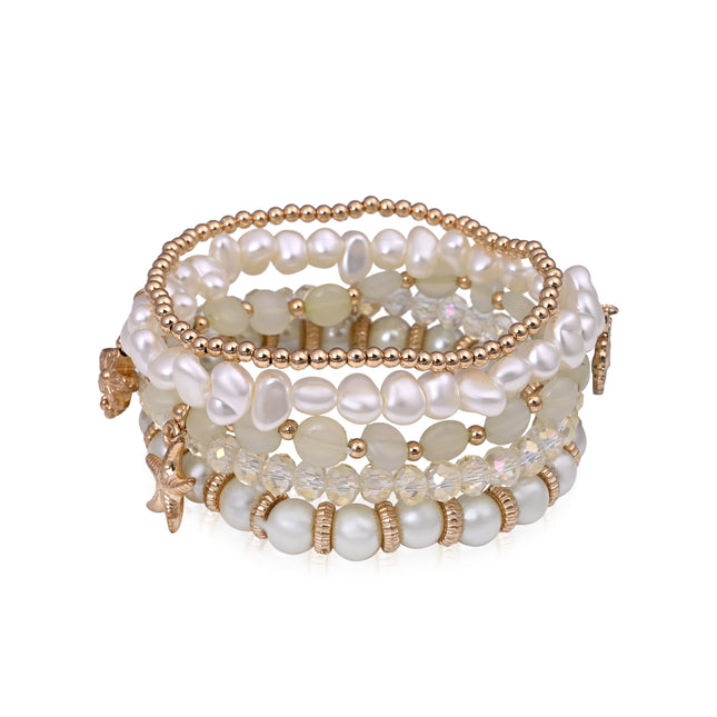 Gold & Pearl Multi-Layer Beaded Bracelet Set