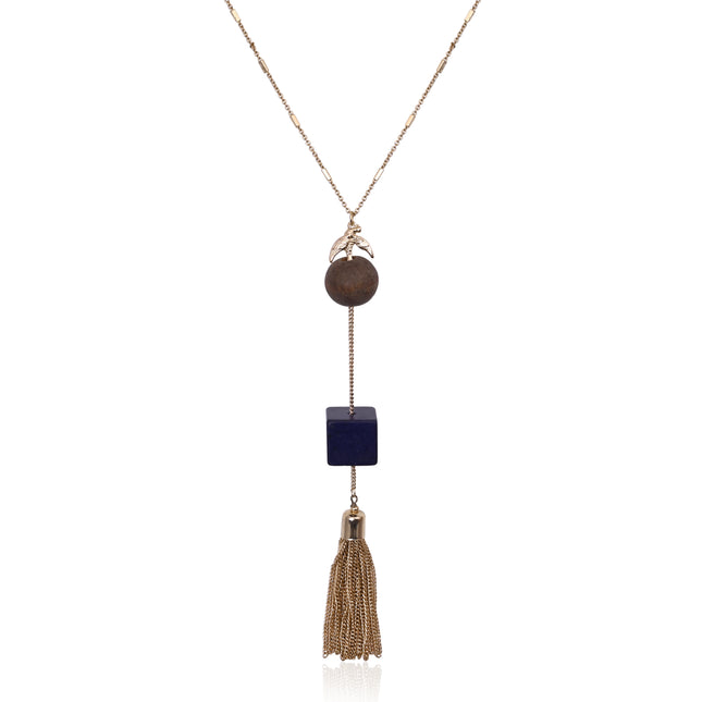 Gold-Tone Geometric Pendant Necklace with Tassel