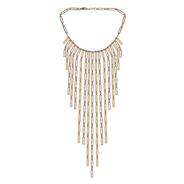 Gold Fringe Statement Necklace with Cascading Bars