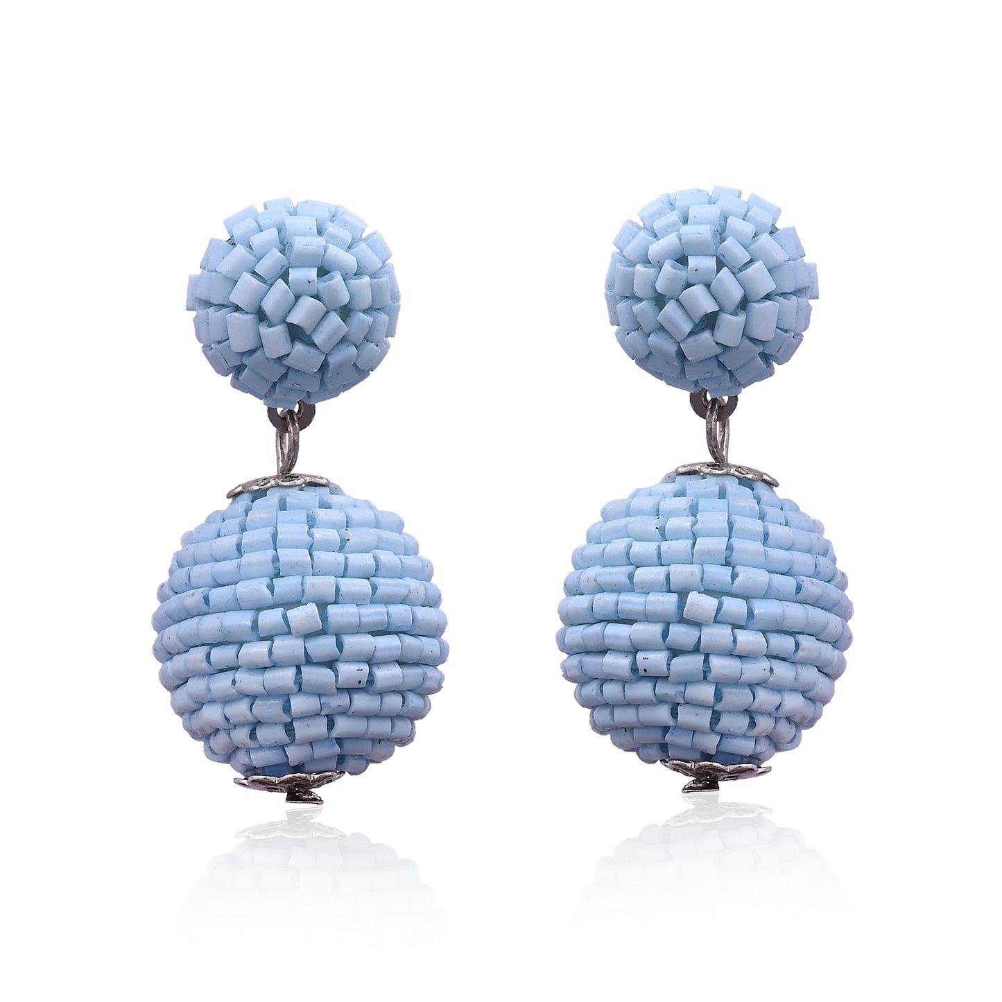 Sky Blue Beaded Geometric Drop Earrings