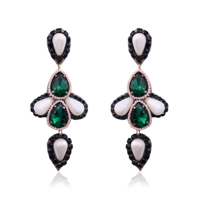 Emerald Green & Pearl Drop Earrings