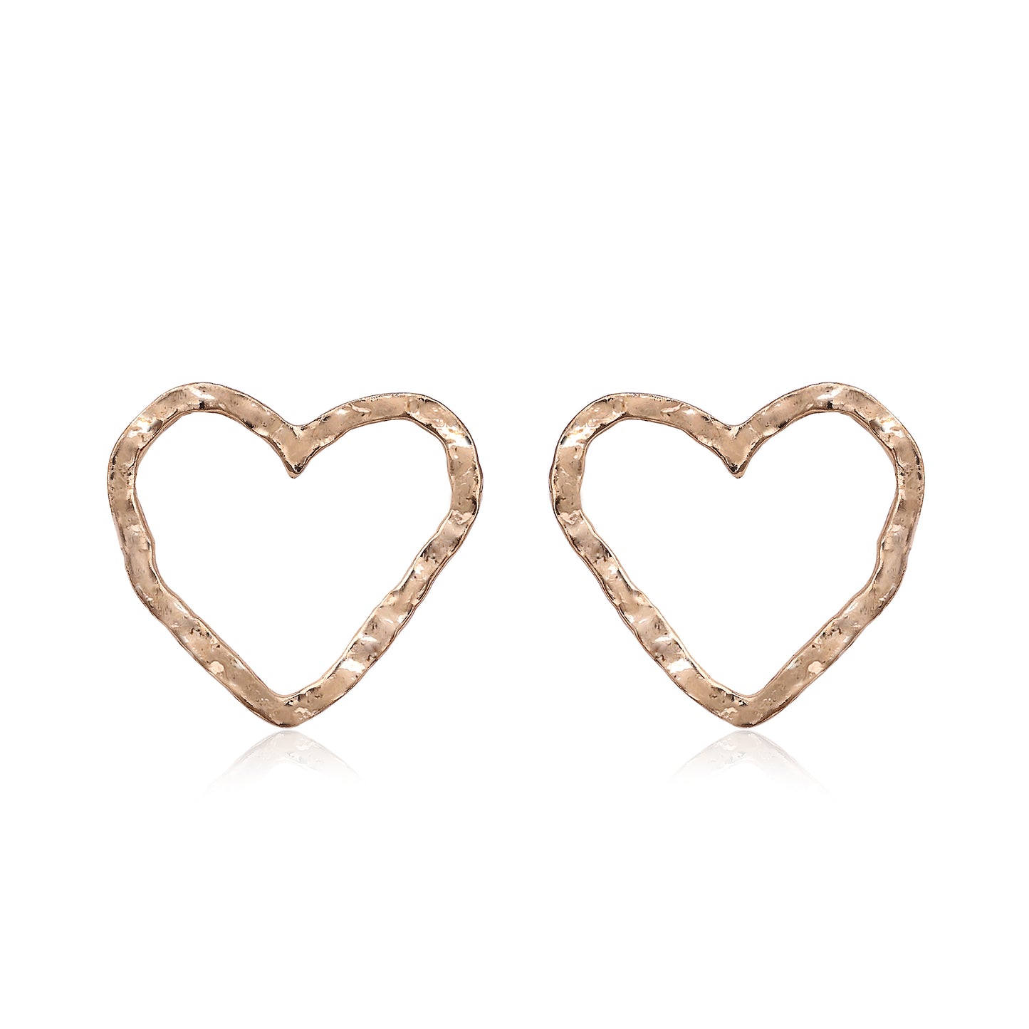 Rose Gold Hammered Heart Hoop Earrings