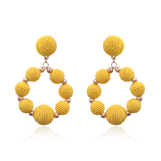 Yellow Thread Wrapped Beaded Hoop Earrings