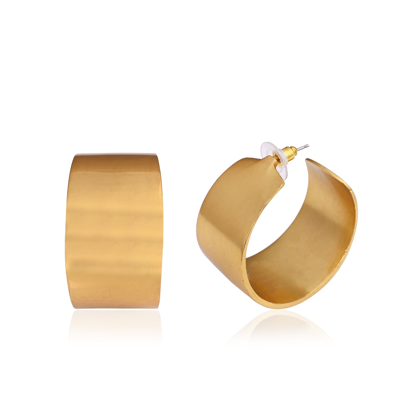 Hammered Gold Tone Wide Hoop Earrings