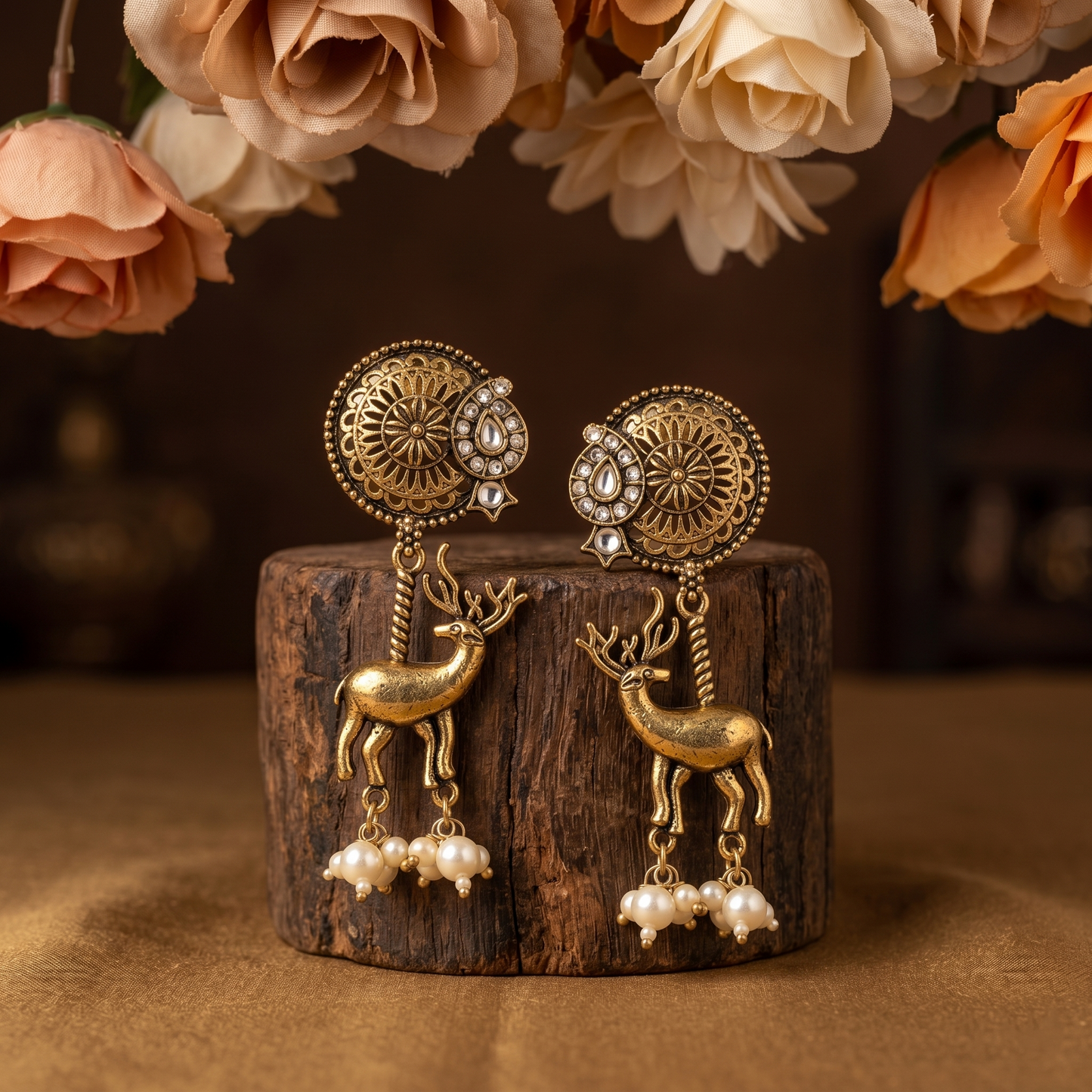 Oxidized Silver-Toned Red Stone Geometric Drop Earrings for Women