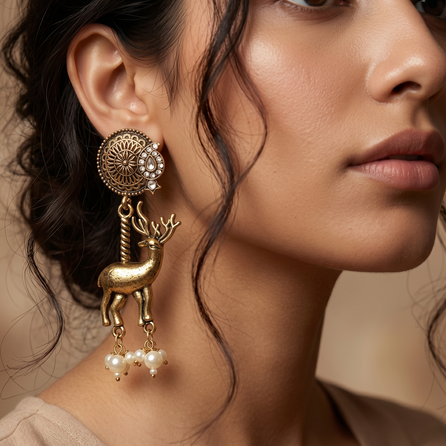 Oxidized Silver-Toned Red Stone Geometric Drop Earrings for Women