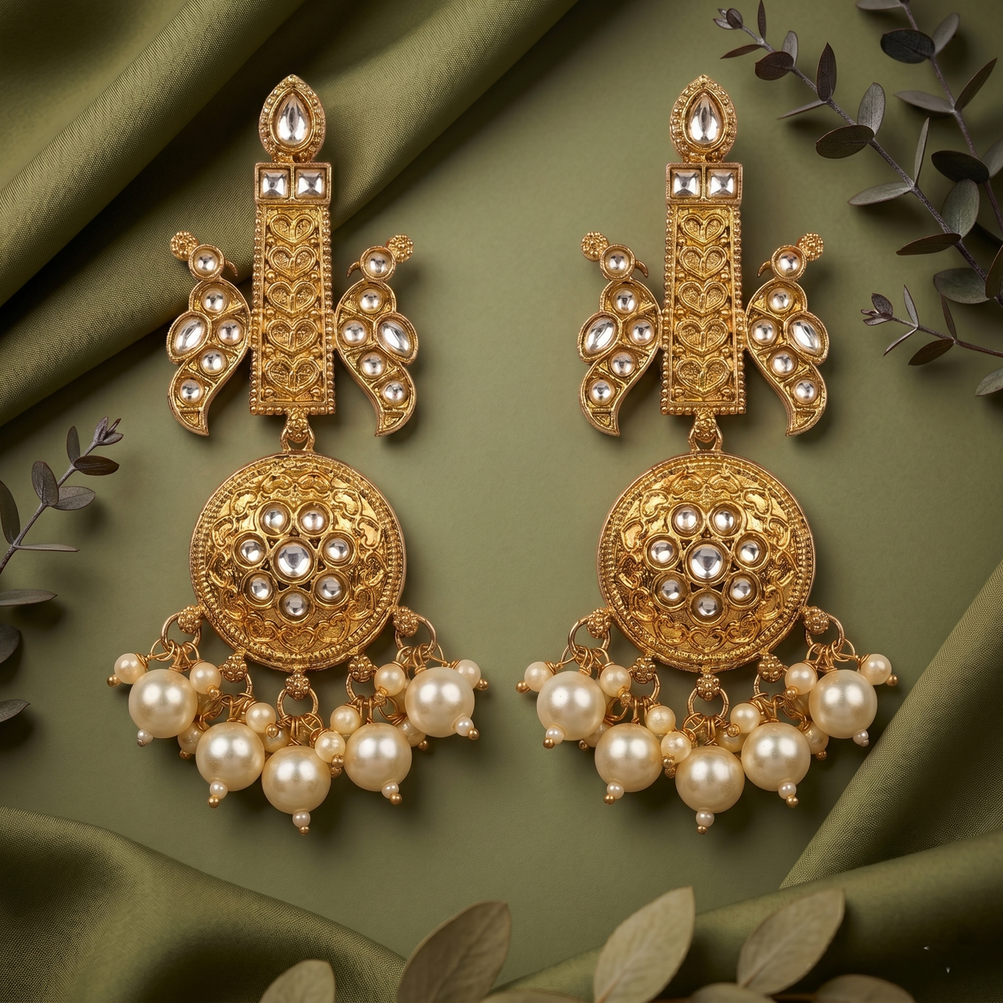 Gold-Plated Brass Textured Crescent Hoop Earrings for Women