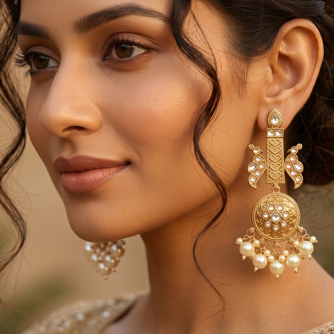 Gold-Plated Brass Textured Crescent Hoop Earrings for Women