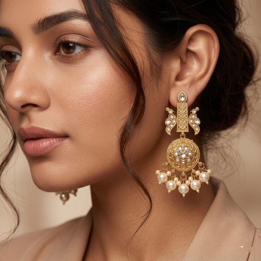 Gold-Plated Brass Textured Crescent Hoop Earrings for Women