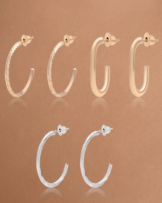 Gold And Silver Plated Hoop Set Of 3