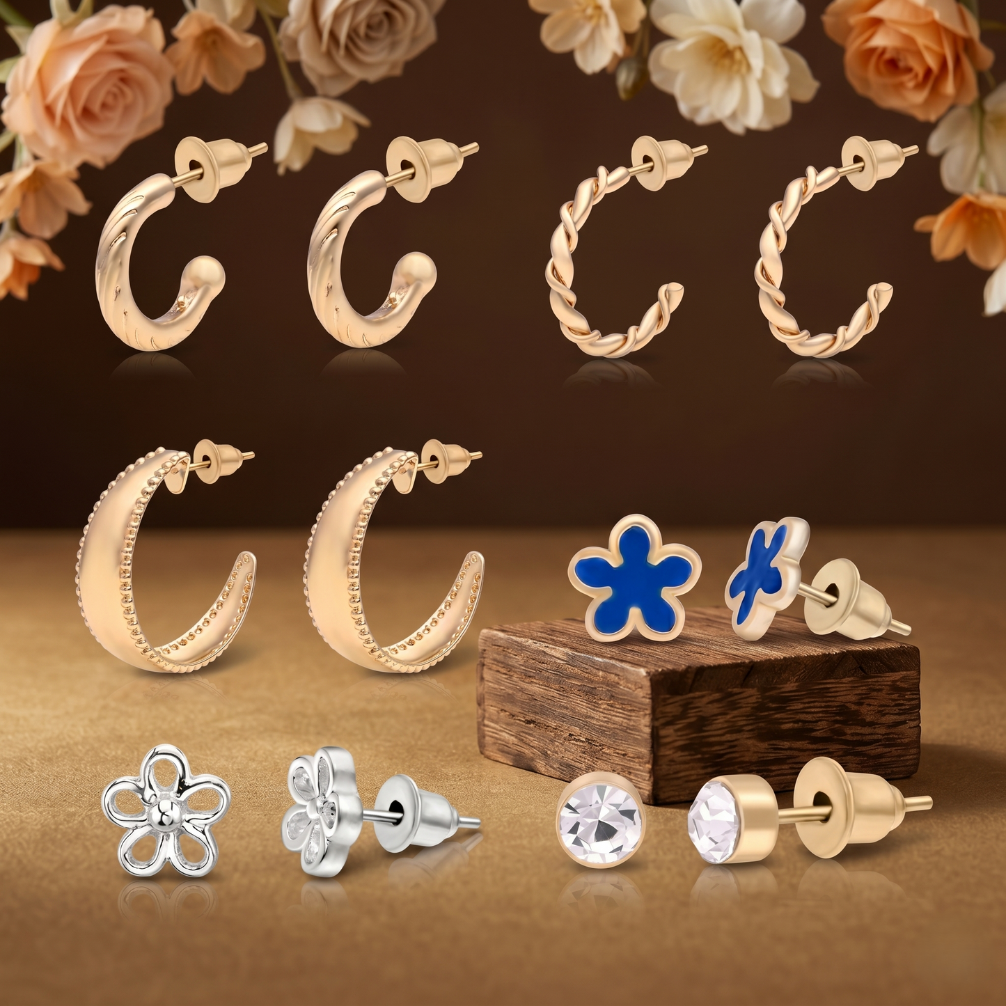 Gold Plated Stud And Hoop Set Of 6 Set