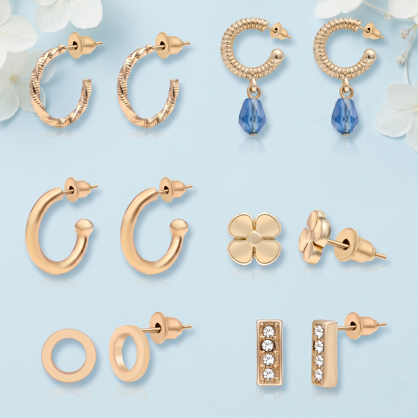 Gold Plated Stud And Hoop Set Of 6